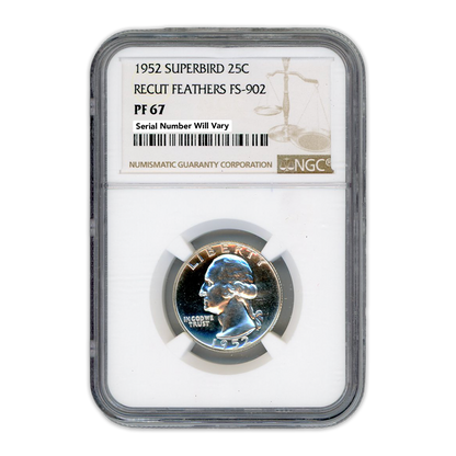 1952 Washington Silver Quarter - Superbird - Recut Feathers FS-902 NGC PF67