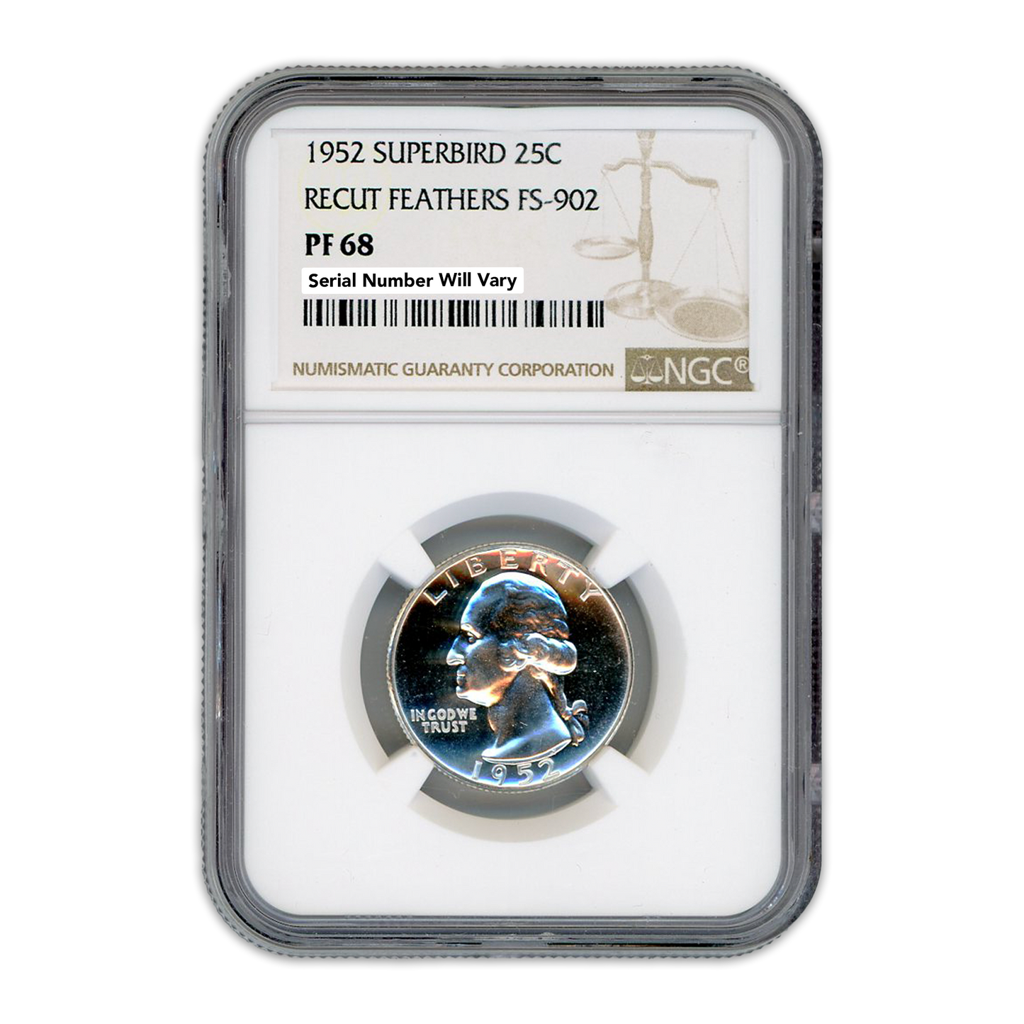 1952 Washington Silver Quarter - Superbird - Recut Feathers FS-902 NGC PF68