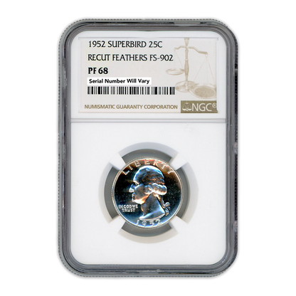 1952 Washington Silver Quarter - Superbird - Recut Feathers FS-902 NGC PF68