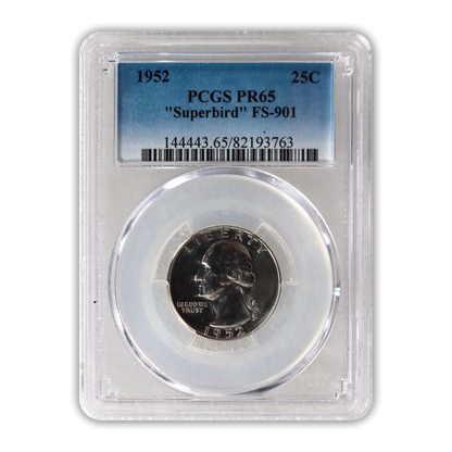 1952 Washington Silver Quarter Philadelphia - FS 901 Superbird  - PCGS PR65