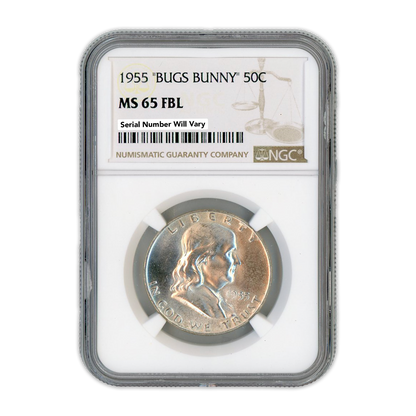 1955 Franklin 90% Silver Half Dollar Philadelphia - Bugs Bunny NGC MS65 FBL