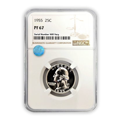 1955 Washington Silver Quarter Philadelphia - NGC PF67 Sight White
