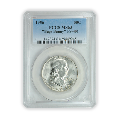 1956 Franklin 90% Silver Half Dollar Philadelphia - Bugs Bunny - Certified 63