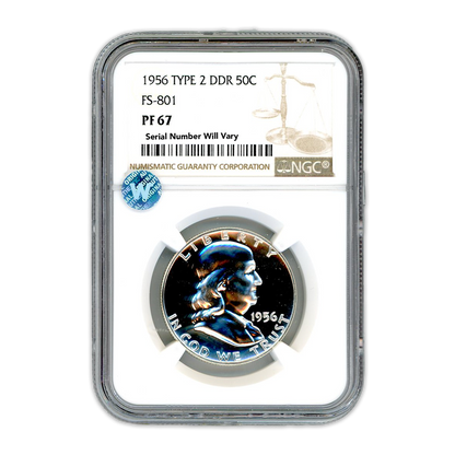 1956 Franklin Silver Half Dollar - Type 2 - DDR NGC PF67 Sight White