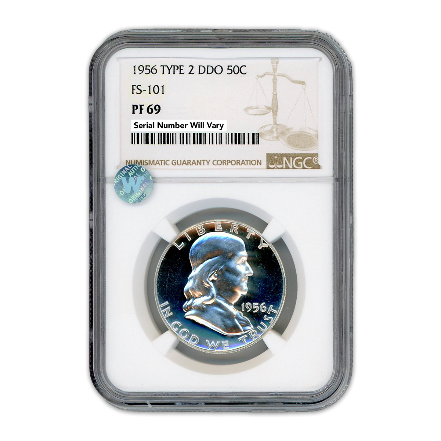 1956 Franklin Silver Half Dollar Type 2 - DDO NGC PF69 Sight White