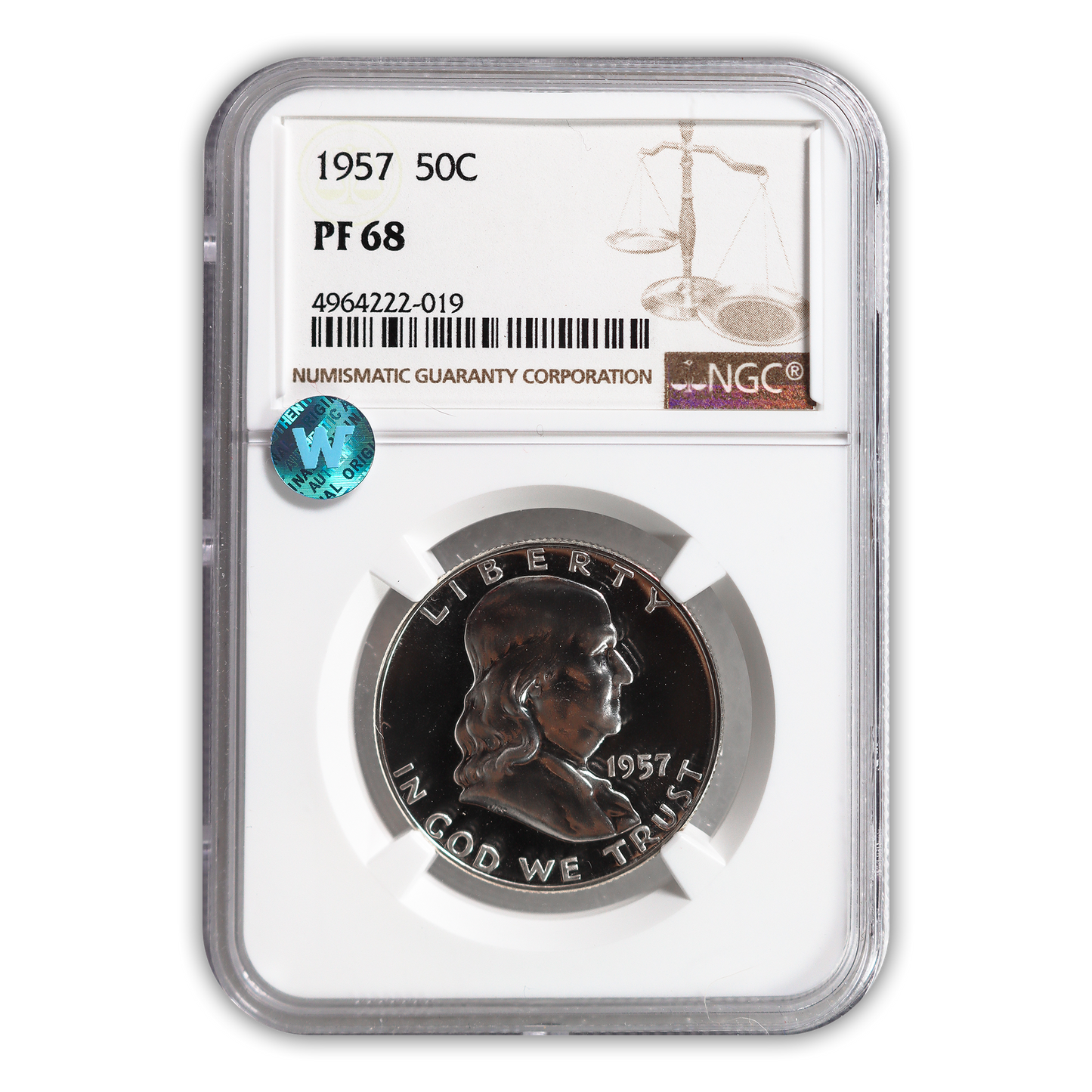 1957 Franklin Silver Half Dollar - NGC PF68 Sight White