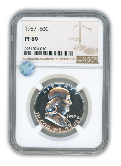 1957 Franklin Silver Half Dollar - NGC PF69 Sight White