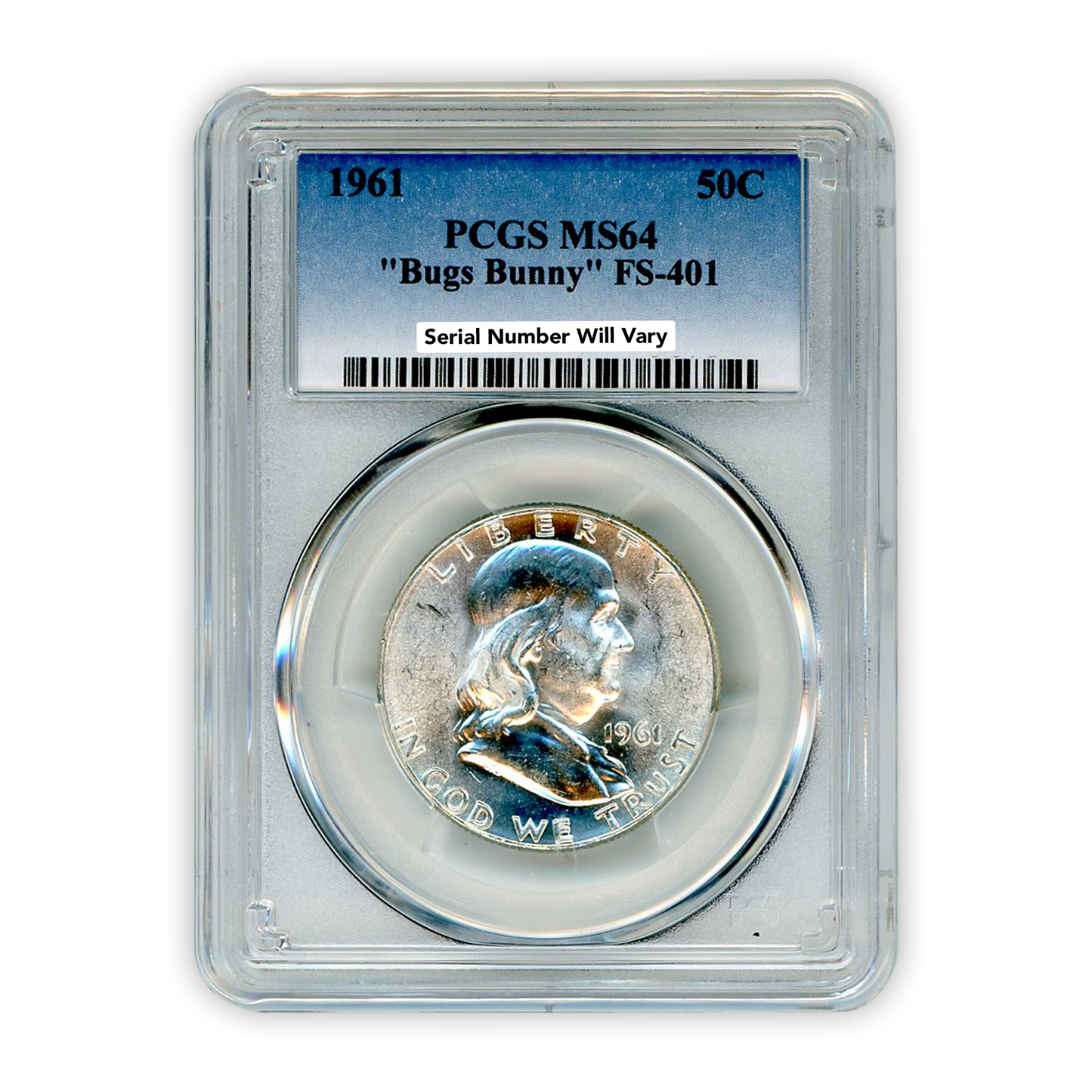 1961 Franklin Silver Half Dollar - Bugs Bunny - PCGS MS64 FS-401