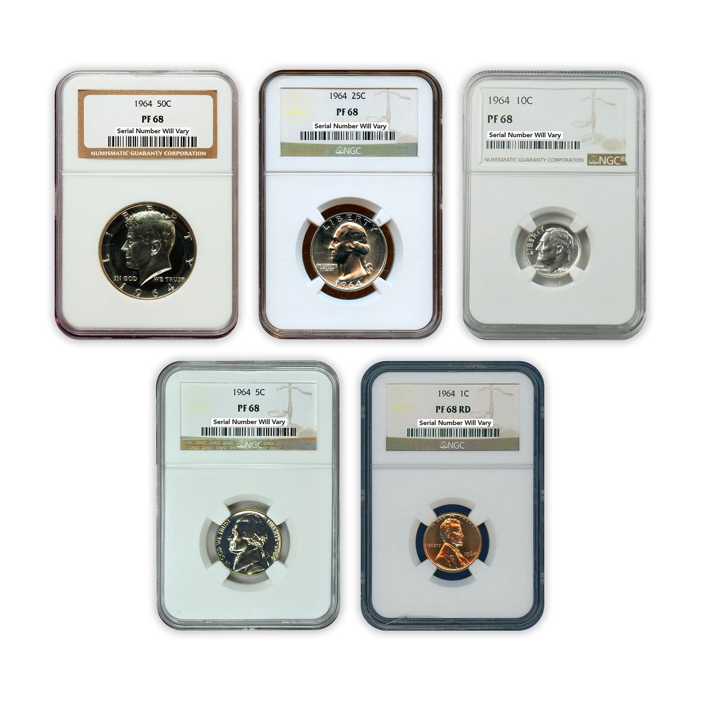 1964 US Proof Set - 5 Coins - NGC PF68