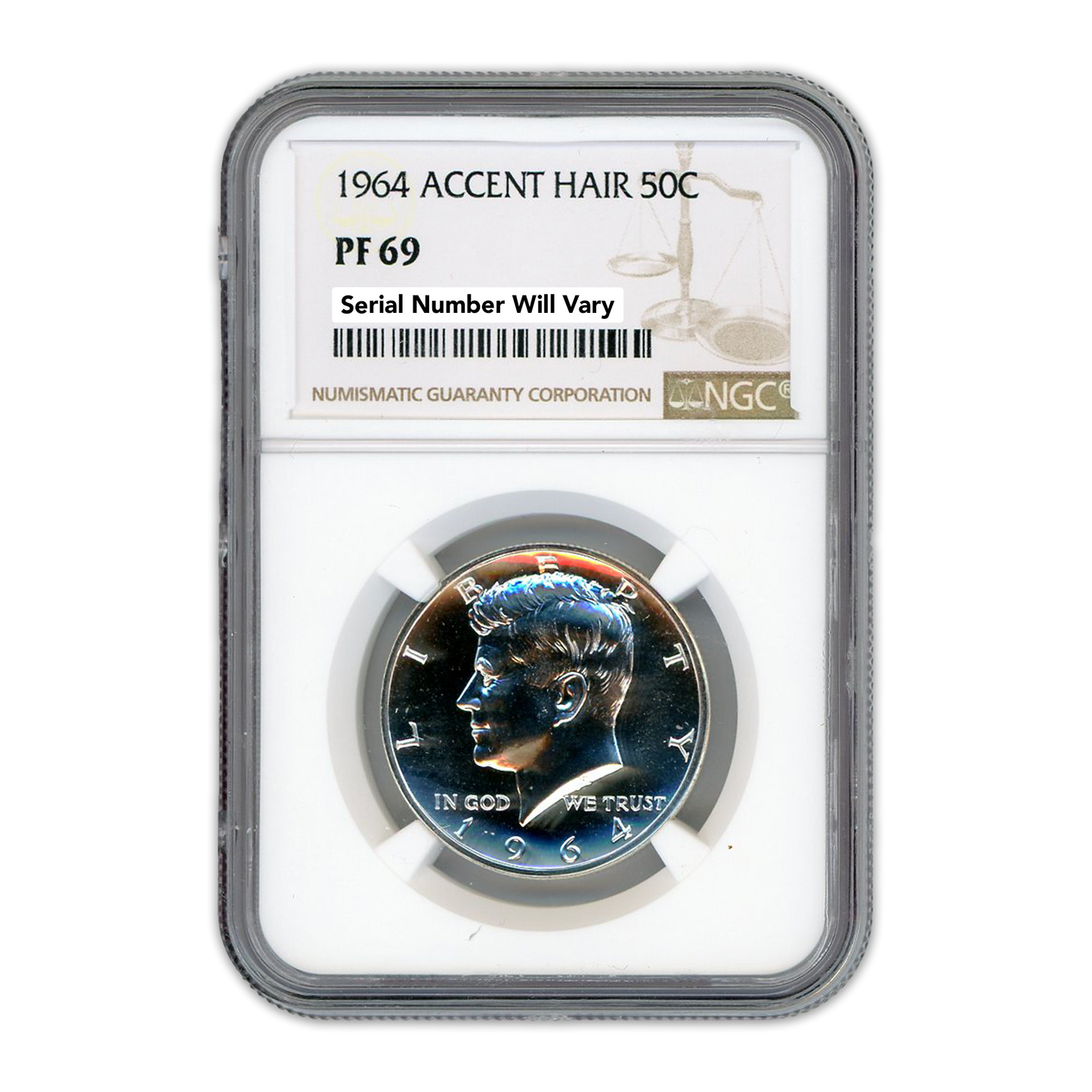 1964 Kennedy Silver Half Dollar - Accented Hair - NGC PF69