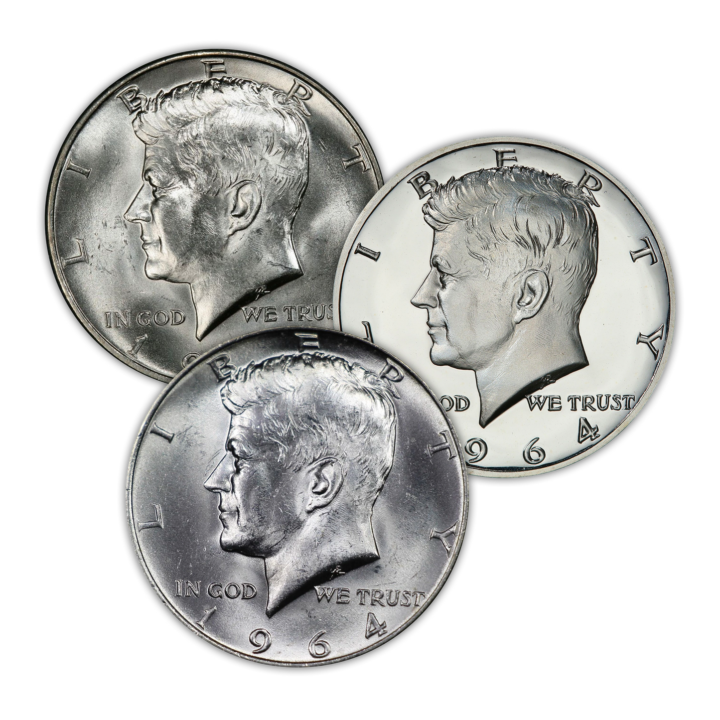 1964 Kennedy Silver Half Dollars - Uncirculated & Proof 3 pc Set