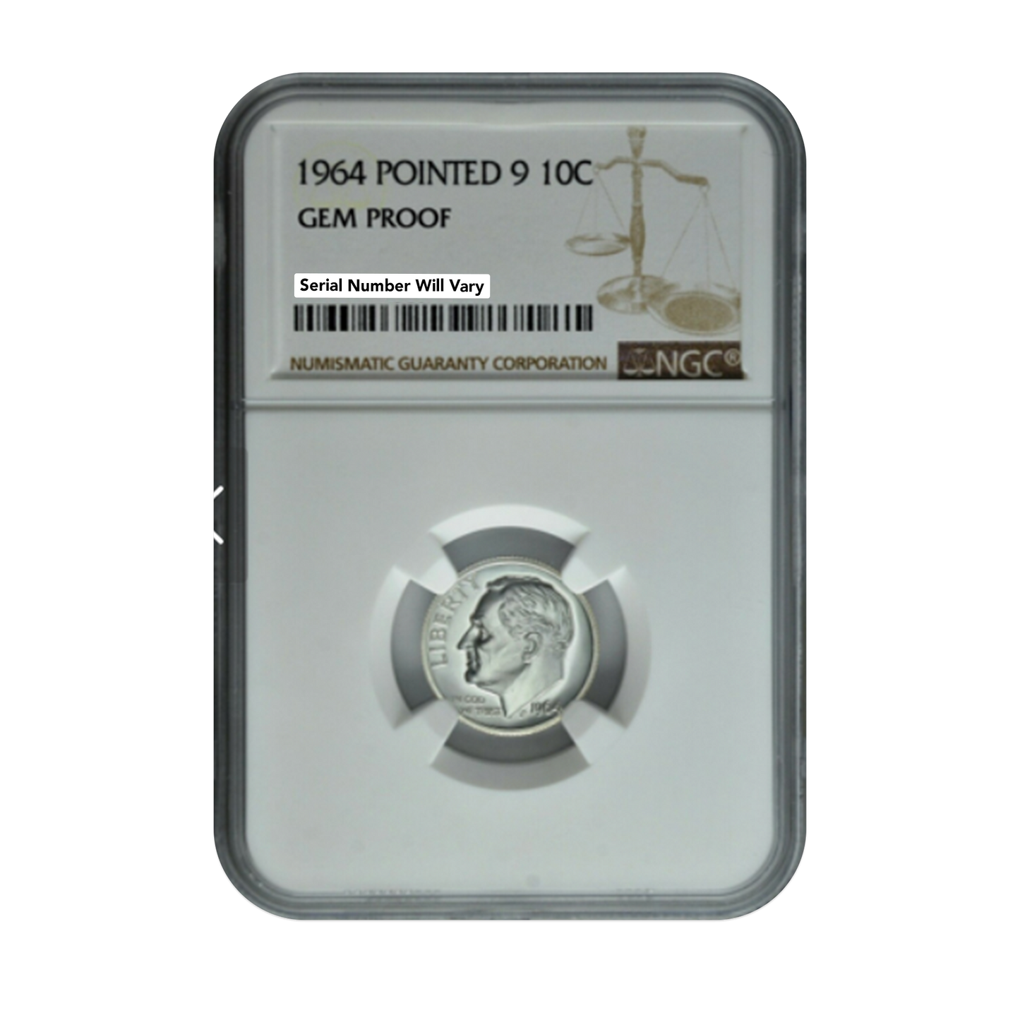 1964 Roosevelt Dime Pointed 9 - Gem Proof NGC