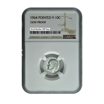 1964 Roosevelt Dime Pointed 9 - Gem Proof NGC