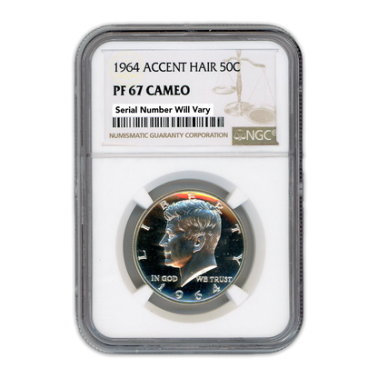 1964 Kennedy Silver Half Dollar - Accented Hair - NGC PF67 CAMEO