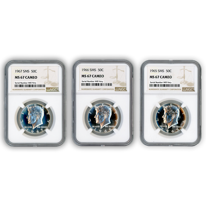 1965-67 Kennedy Half Dollar - Special Mint Set - NGC MS67 Cameo 3 pc. Set