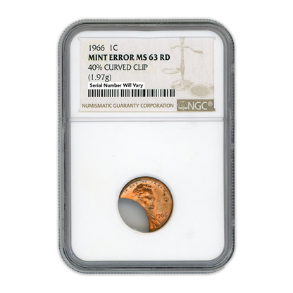1966 Lincoln Cent Broadstruck On 45% Curved Clip - Mint Error NGC MS63 RD