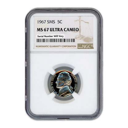 1967 Jefferson Nickel SMS NGC MS67 Ultra Cameo