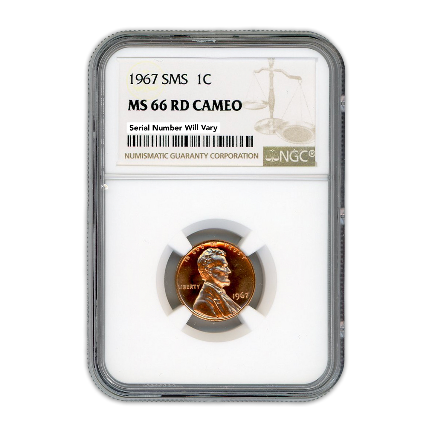 1967 Lincoln Cent - SMS NGC MS66 RD Cameo
