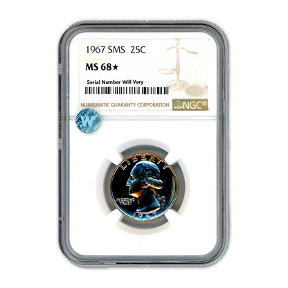 1967 Washington Quarter - SMS NGC MS68 Rare Sight White
