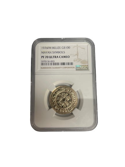 1976 FM Belize Mayan Symbols G$100 NGC PF70 Ultra Cameo