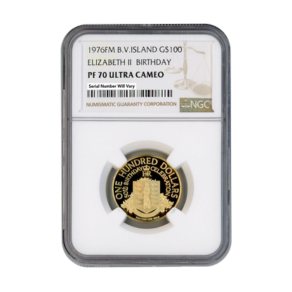 1976 FM B.V Island $100 Elizabeth II Birthday - NGC PF70 Ultra Cameo