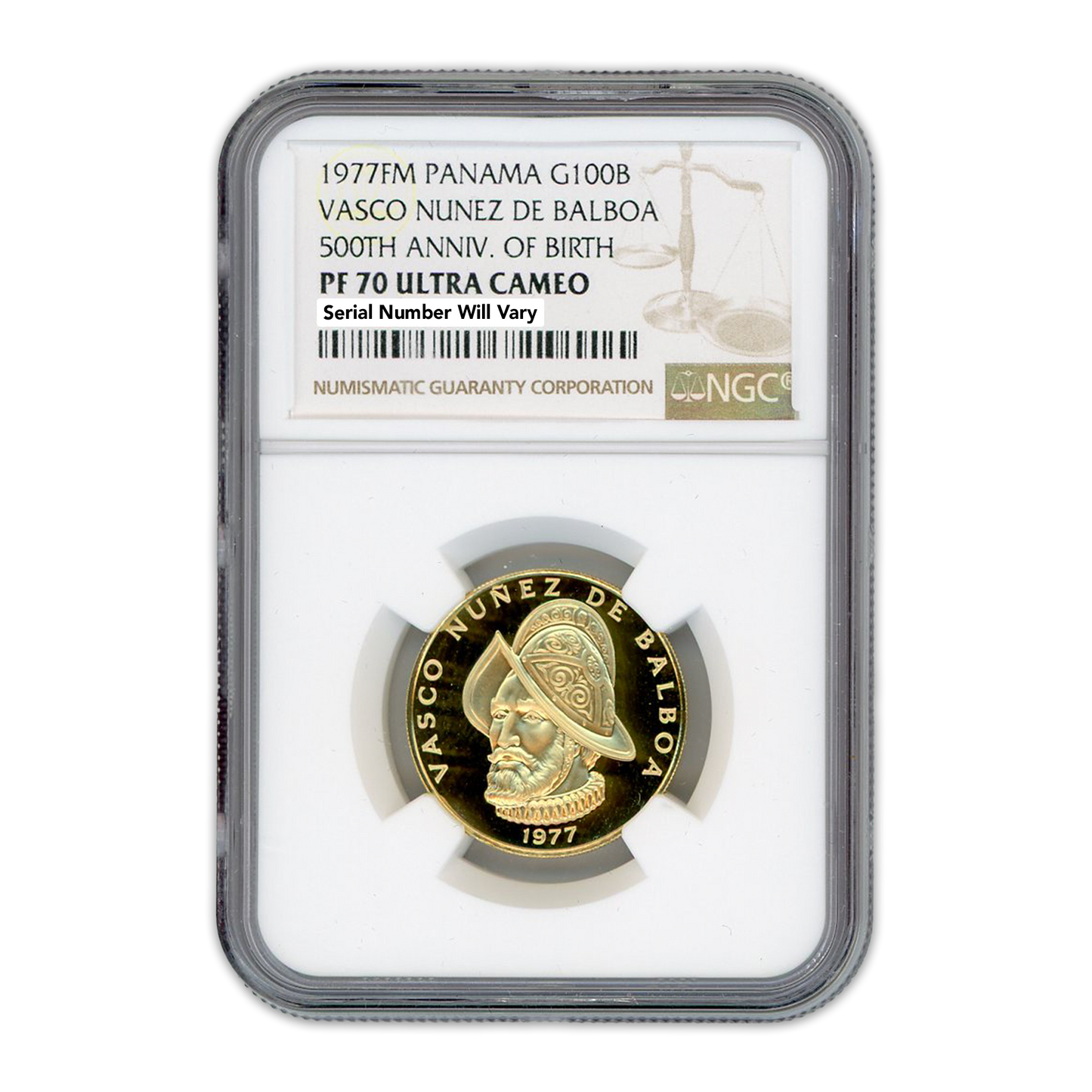 1977 FM Panama 100B - Vasco Nunez de Balboa 500th Anniv. of Birth - NGC PF70 Ultra Cameo