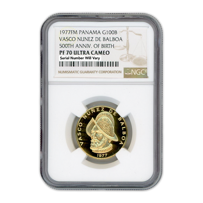 1977 FM Panama 100B - Vasco Nunez de Balboa 500th Anniv. of Birth - NGC PF70 Ultra Cameo