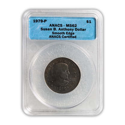 1979 Susan B Anthony Dollar Error - Broadstruck Smooth Edge - ANACS MS62