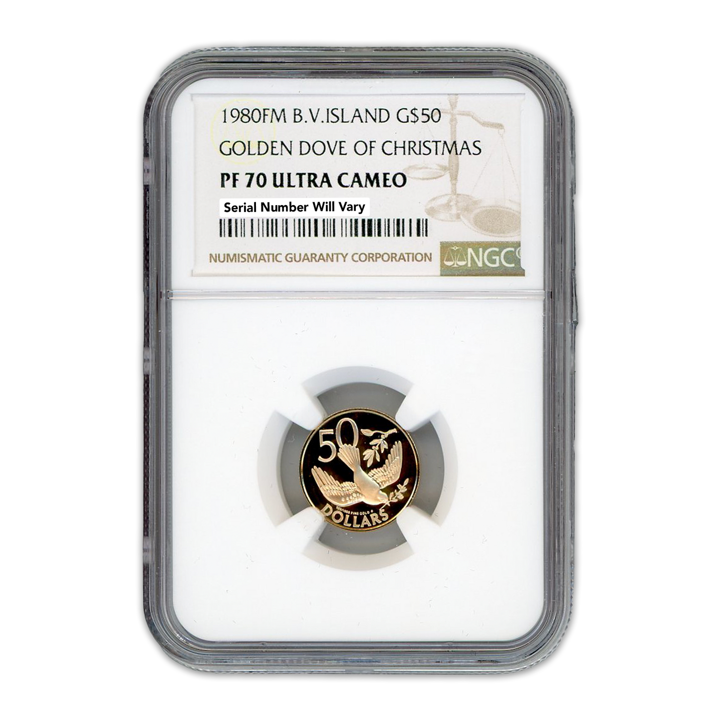 1980 FM B.V Island $50 Golden Dove of Christmas -  NGC PF70 Ultra Cameo