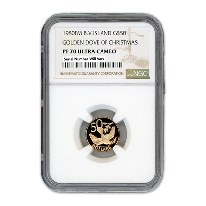 1980 FM B.V Island $50 Golden Dove of Christmas -  NGC PF70 Ultra Cameo
