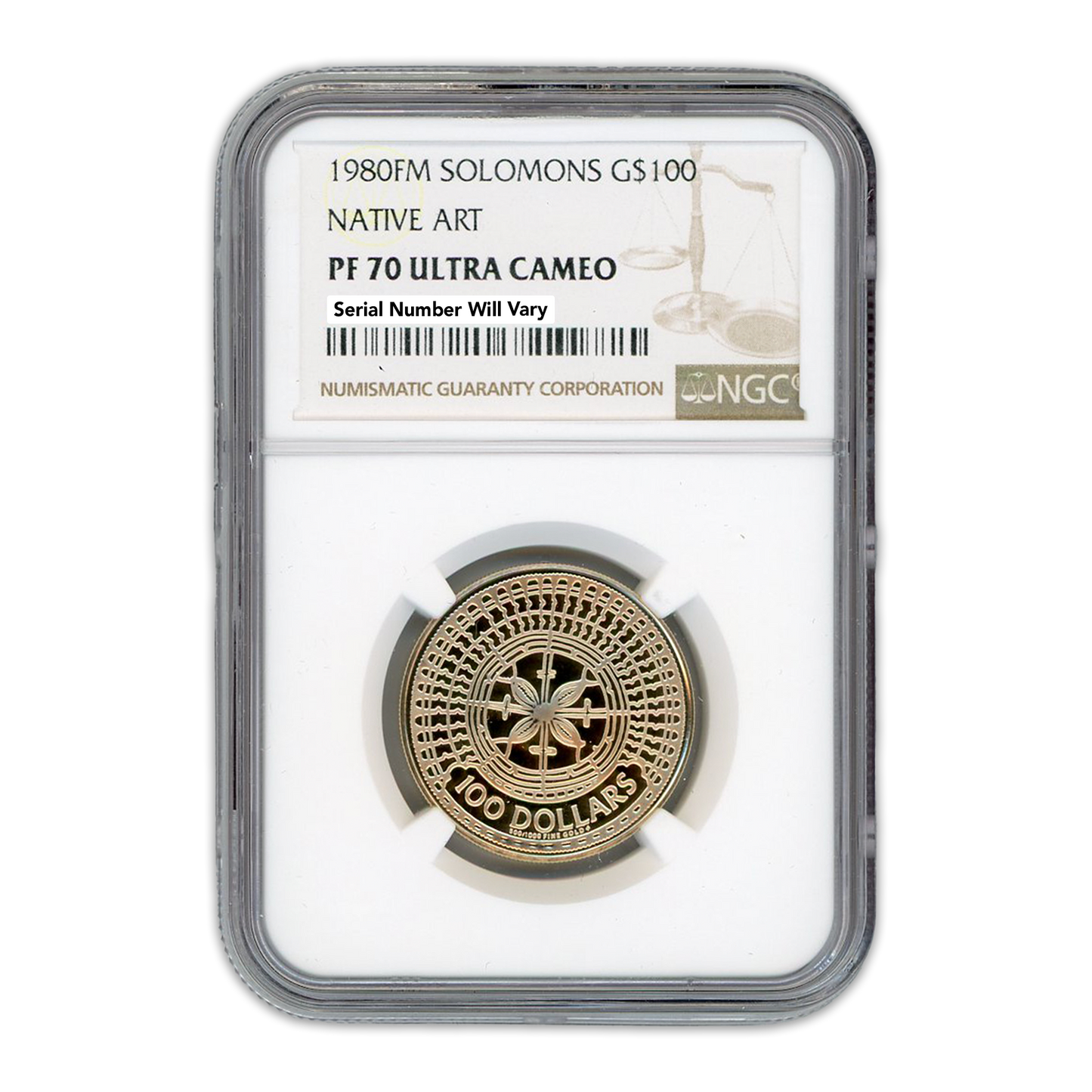 1980 $100 FM Solomons Native Art Gold - NGC PF70 Ultra Cameo NGC PF70 Ultra Cameo