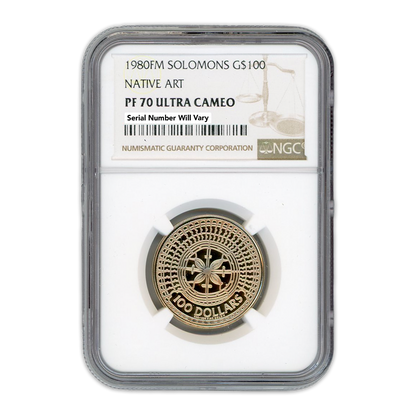 1980 $100 FM Solomons Native Art Gold - NGC PF70 Ultra Cameo NGC PF70 Ultra Cameo