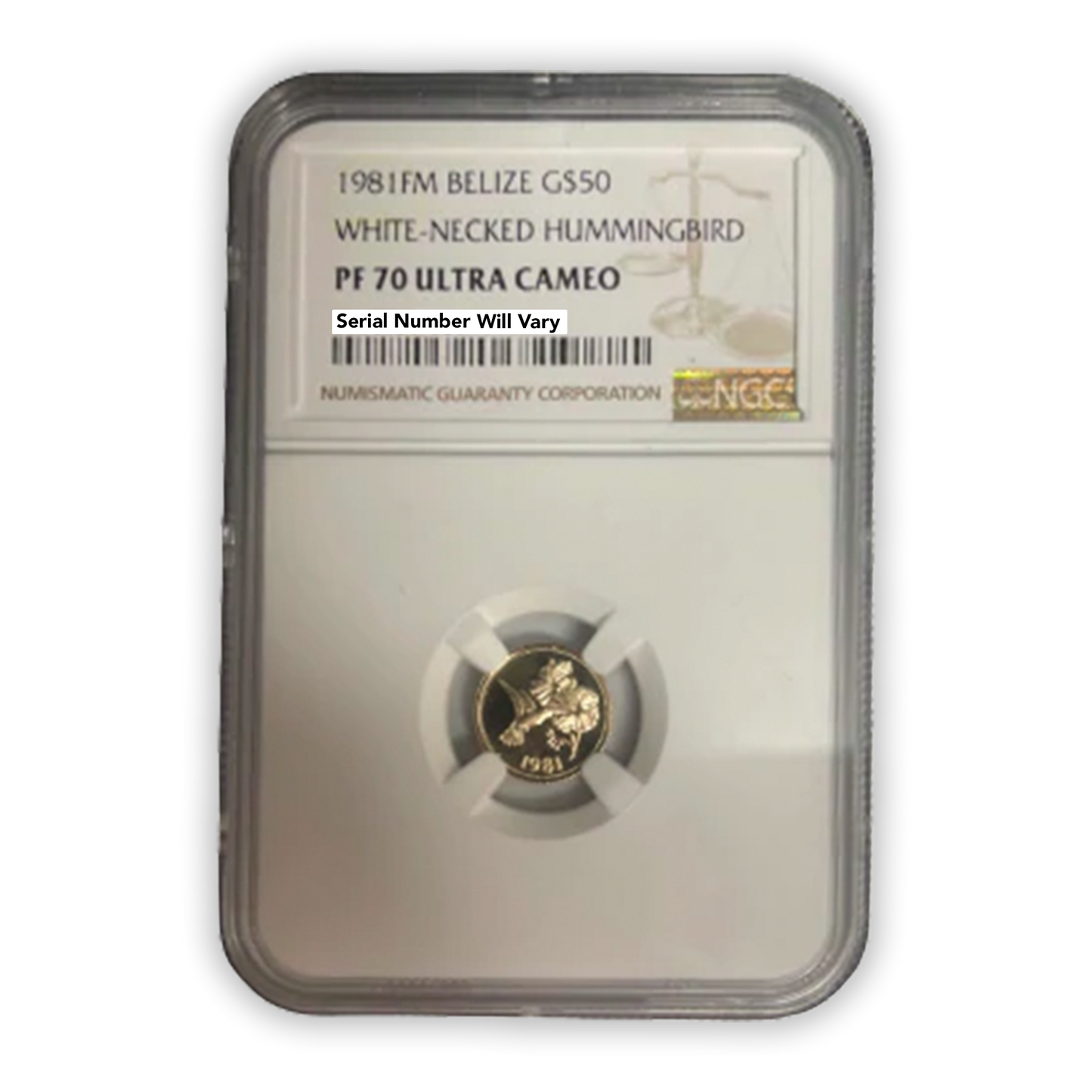1981 FM Belize - White Necked Hummingbird G$50 NGC PF70 Ultra Cameo