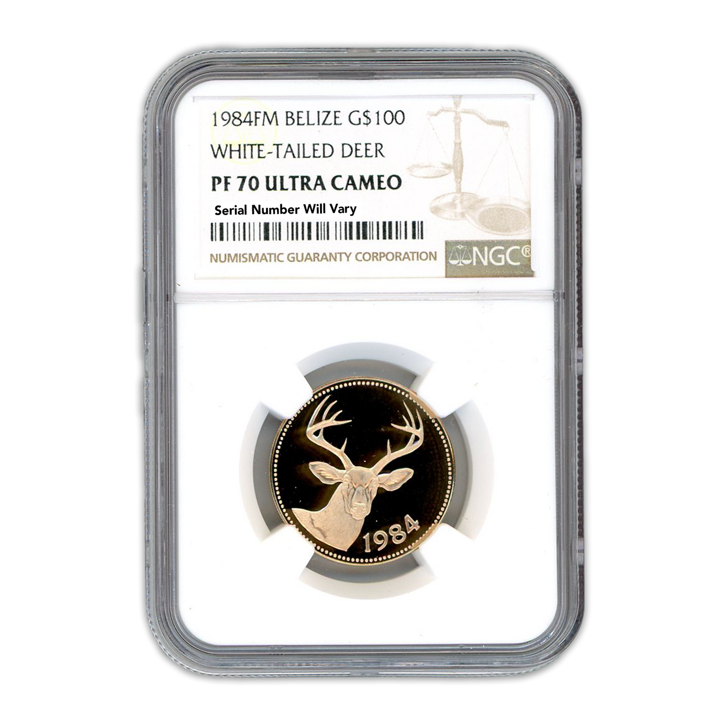 1984 FM Belize $100 White Tailed Deer - NGC PF70 Ultra Cameo