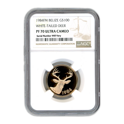 1984 FM Belize $100 White Tailed Deer - NGC PF70 Ultra Cameo