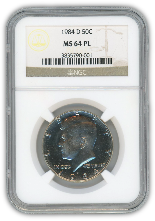 1984 Kennedy Half Dollar Denver - NGC MS64 PL Prooflike