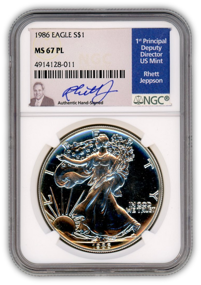 1986 Silver Eagle - Business Strike - NGC MS67PL Prooflike - Jeppson Label