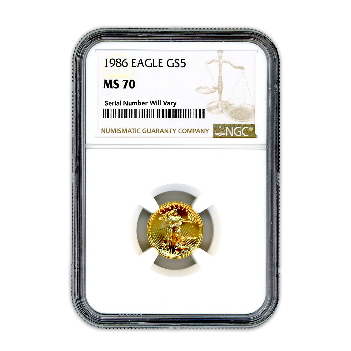 1986 $5 Gold Eagle 1/10 oz - NGC MS70