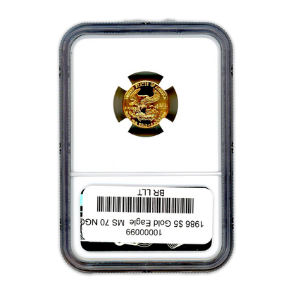 1986 $5 Gold Eagle 1/10 oz - NGC MS70