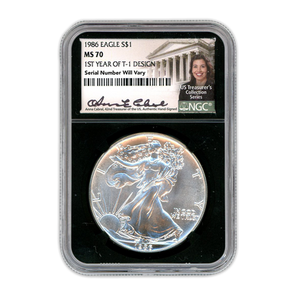 1986 $1 Silver Eagle 1st Year of T-1 Design NGC MS70