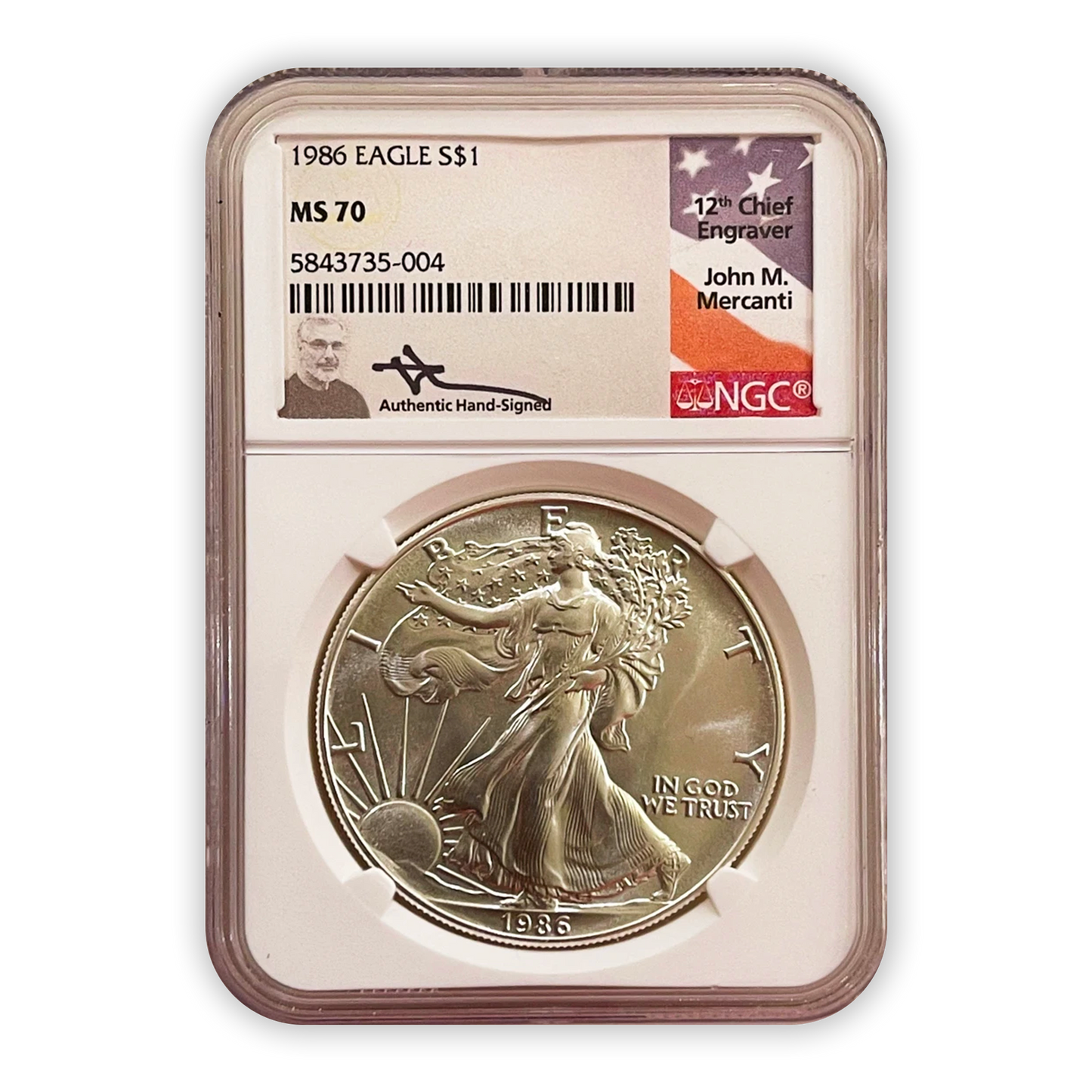 1986 Silver Eagle - Business Strike - NGC MS70 Mercanti Label