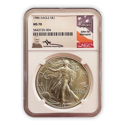1986 Silver Eagle - Business Strike - NGC MS70 Mercanti Label