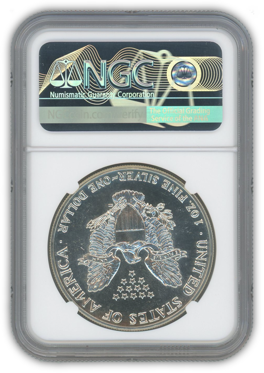 1986 Silver Eagle - Business Strike - Strike Through Error - NGC MS67PL Prooflike Jeppson Label