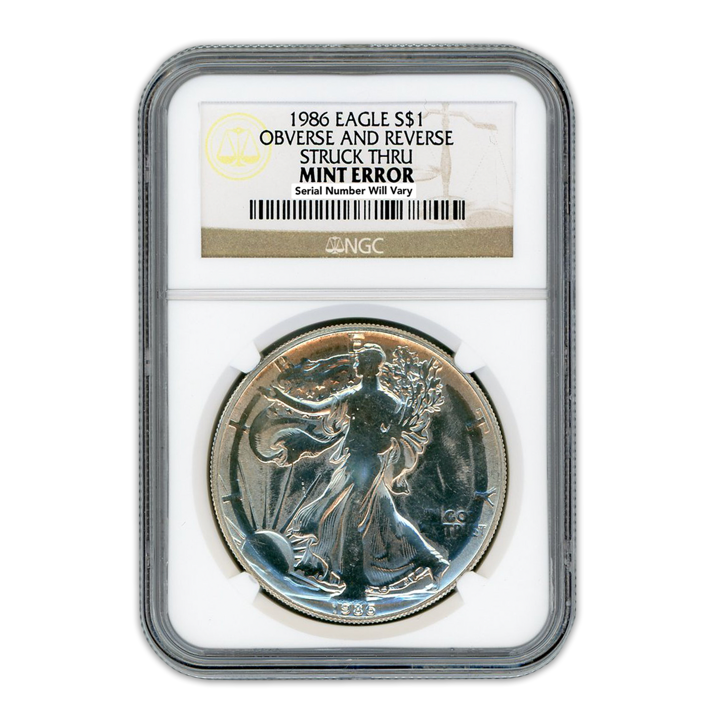 1986 Silver Eagle - Mint Error - Obverse and Reverse NGC