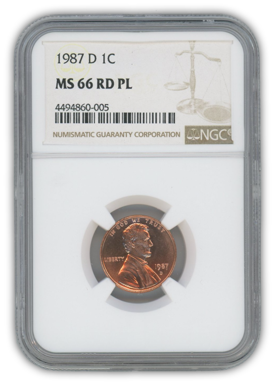 1987 Lincoln Cent Denver - NGC MS66 RD PL Prooflike