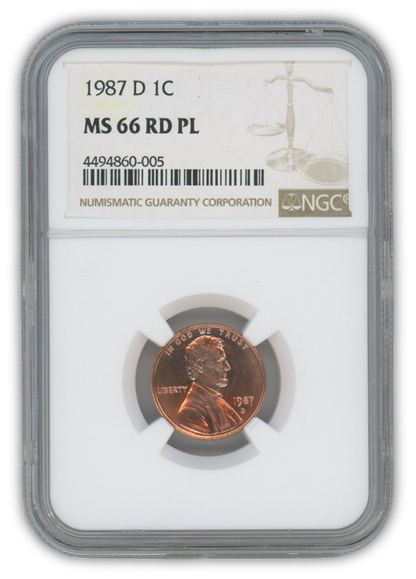1987 Lincoln Cent Denver - NGC MS66 RD PL Prooflike