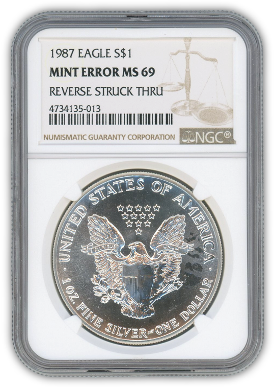 1987 Silver Eagle - Business Strike - Major Struck Through - NGC 69