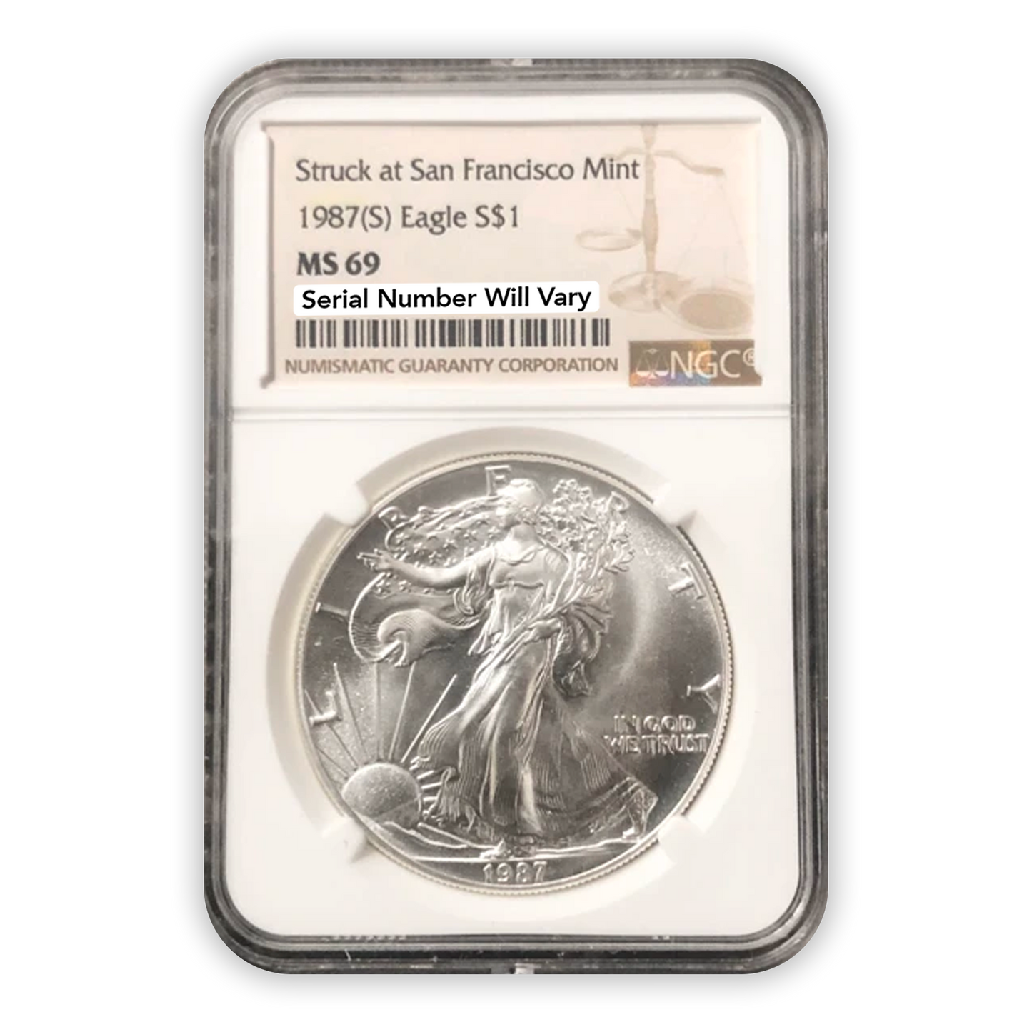 1987 (S) Silver Eagle San Francisco - Business Strike - NGC MS69