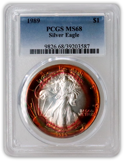 1989 Silver Eagle - Business Strike - PCGS MS68 - Vivid Rainbow Toned