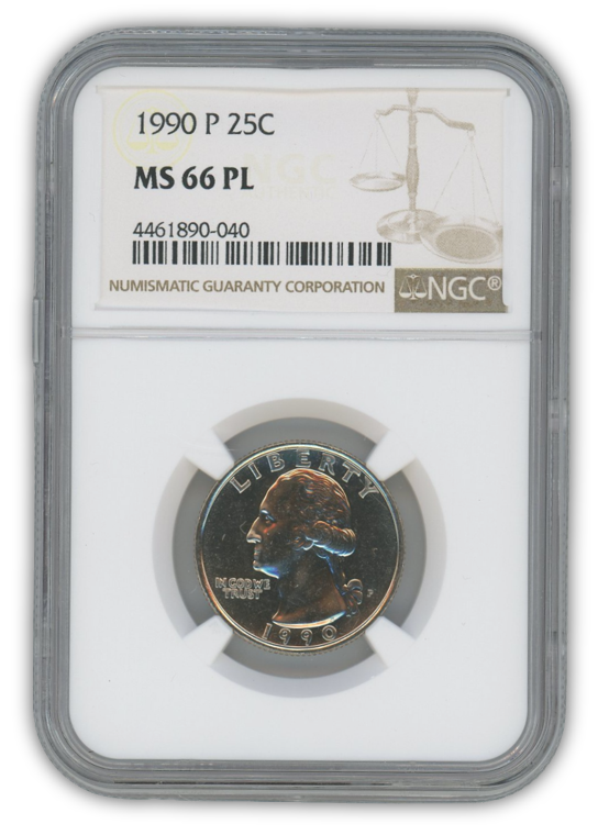 1990 Washington Quarter Dollar Philadelphia - NGC MS66 PL Prooflike